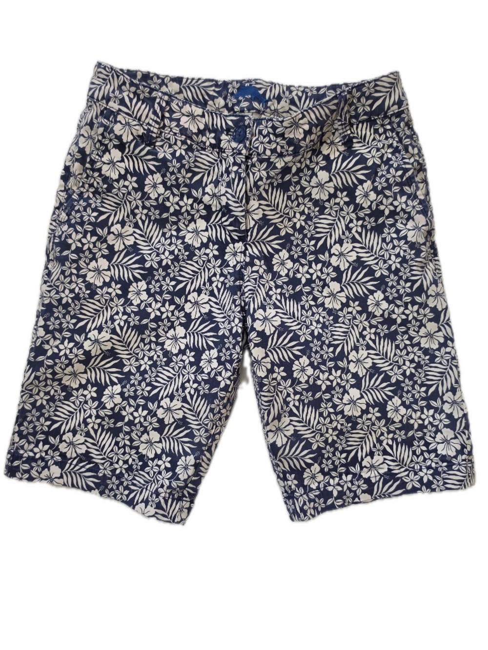Tommy Bahama Shorts Womens 0 Blue Twill Bermuda Floral Flat Front Pockets Zip